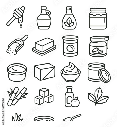 Collection of various food container icons representing diverse ingredients