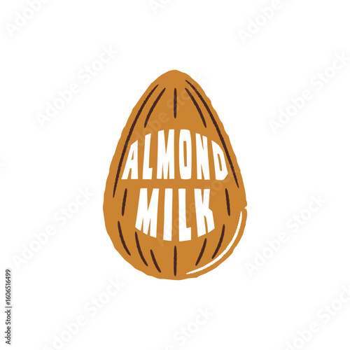 Almond Milk Nut logo. Simple Almond Milk logo for vegan branding, plant-based label, organic packaging or dairy-free product design. Vector illustration.