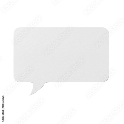 a transparent, slightly rectangular speech bubble with rounded corners and a pointed tail, featuring subtle paper texture, isolated against a plain white background with shadowless top-down