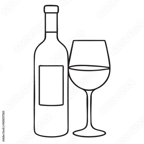 Elegant Wine Bottle and Glass Outline A Classic Pairing for Celebrations and Relaxation simple line