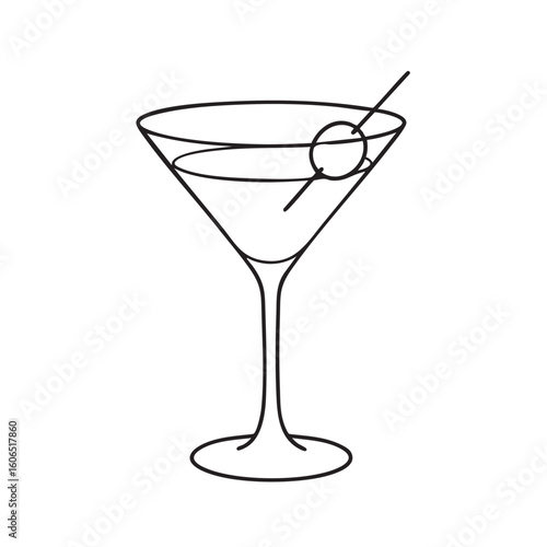 Minimalist Martini Illustration Classic Cocktail with Olive Elegant Black and White Line Art Design simple