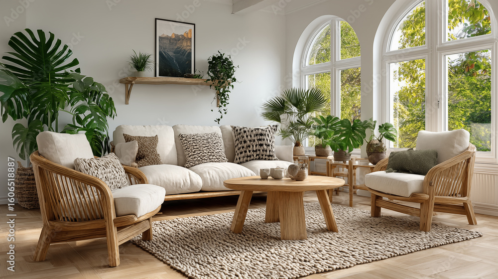 Fototapeta premium 3d render of living room interior design with sofa and coffee table