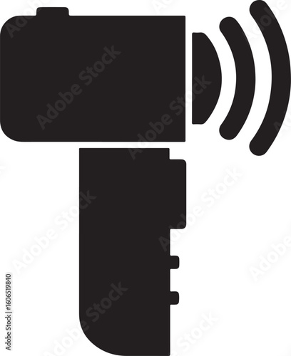 Modern wireless speaker silhouette broadcasting sound waves, ideal for audio technology, communication, entertainment, music, and portable device concepts with a clear audio output