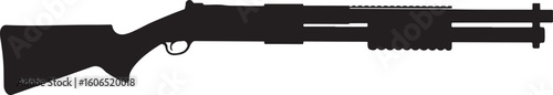 Detailed black silhouette of a modern shotgun or tactical firearm, ideal for hunting, sports shooting, and military or law enforcement design projects