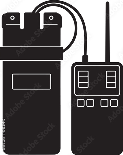 Black silhouette of a car ignition coil connected to a diagnostic tool, representing automotive repair, engine maintenance, and vehicle diagnostics