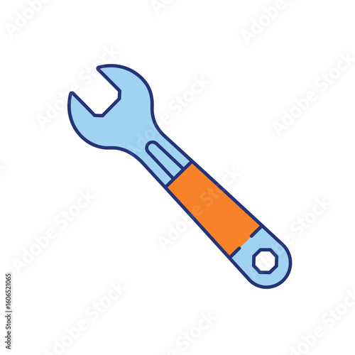 Blue and Orange Open-Ended Wrench Tool with Hexagonal End