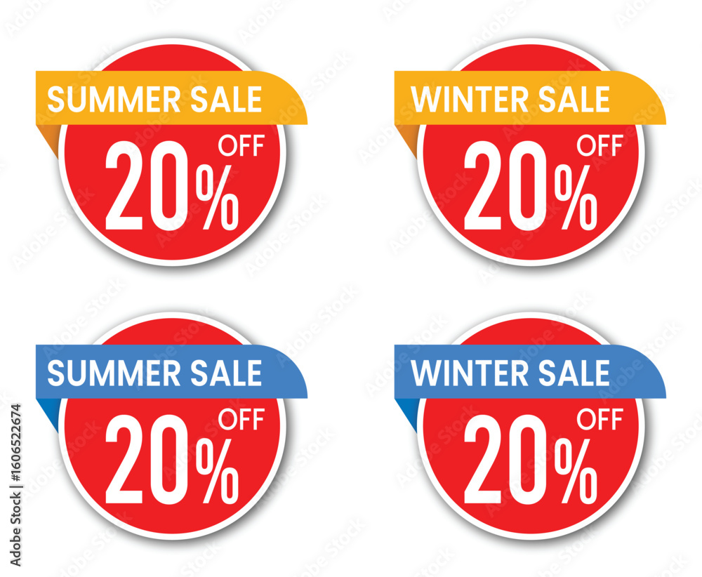 Obraz premium 20% off vector labels, summer winter sale vector icons, winter discount badge design pack