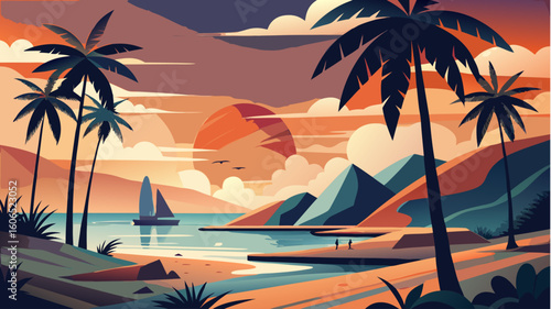 tropical beach with palm trees