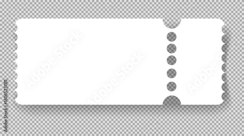 Retro ticket, coupon or voucher. Cinema concert paper tag with separation point empty template, label. Vintage shape raffle edge, frame border. 
