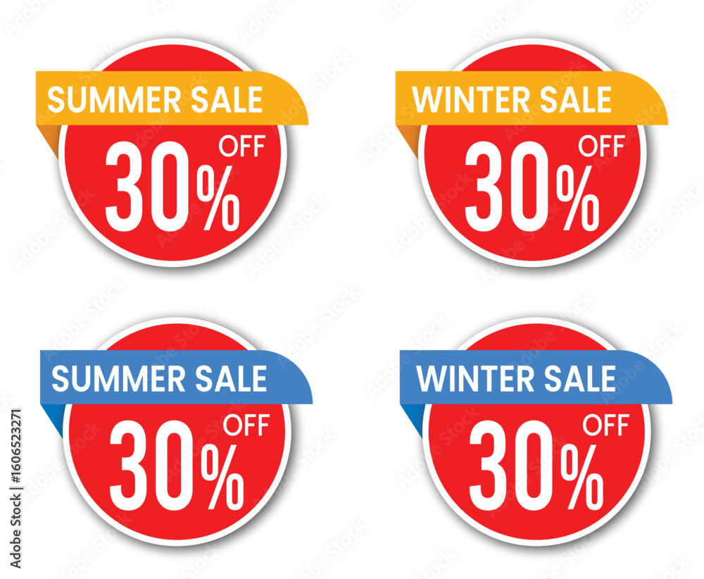 Obraz premium 30% off vector labels, summer, winter sale vector icons, winter discount badge design pack
