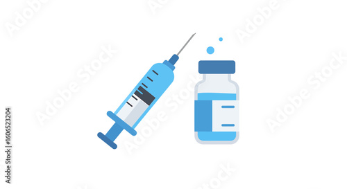 Simple illustration of a syringe and vaccine vial, used for medical injections.