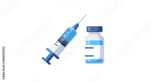 A filled syringe and vaccine vial ready for injection.