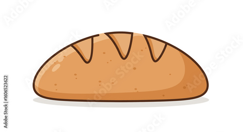Illustration of a loaf of bread, featuring a brown crust with three scored lines on top, isolated on a white background.