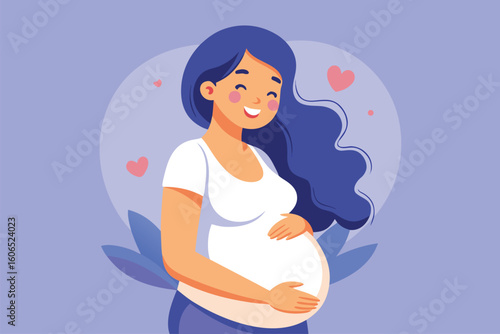 Expecting a baby, a joyful mother cradles her baby bump with love in a colorful and heartwarming illustration highlighting the beauty of motherhood and family