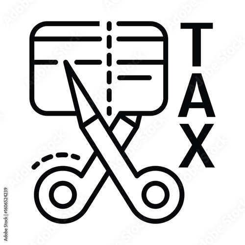 A card is being cut by scissors Beside it the word TAX is written vertically
