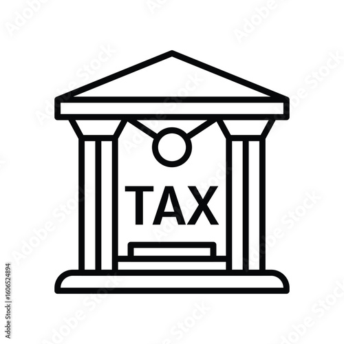 A line drawing of a building with the word TAX in large letters