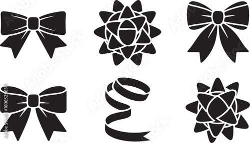 Gift Bow and Ribbon Icons Set for Holiday Packaging