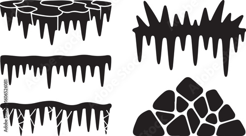 Icicle and Winter Decor Icons Set