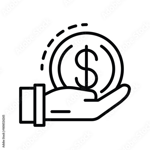 Hand holding a coin with a dollar sign outlined suggesting business