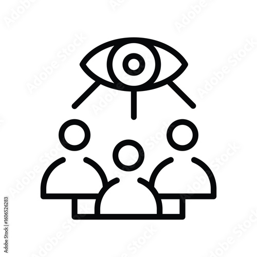 Group under observation an eye above three people connected by lines depicted in black outline