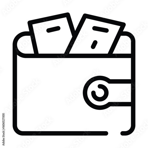 Outlined wallet filled with cards or money Button closure visible