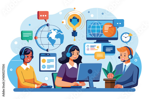 Operators at a busy call center providing customer service support during peak hours
