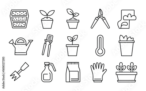 Gardening and Planting Tools Vector Set - Horticulture, Cultivation, and Plant Care Icons