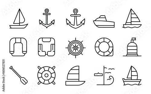Sailing and Boating Elements Vector Set - Nautical, Marine, and Water Sport Icons