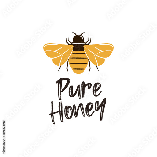 Pure Honey Logo. Simple Honey Logo for natural product label, sweet food packaging or organic branding. Vector illustration.