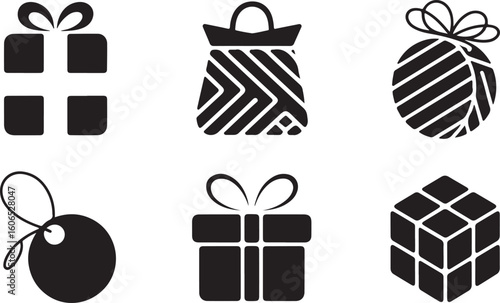 Gift Boxes, Wrapping, and Holiday Ornament Icons Set