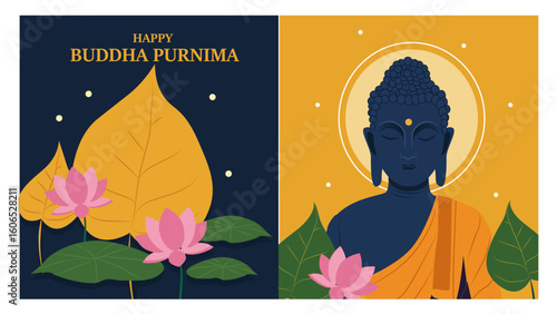 Happy Buddha Purnima Vector Illustration Set