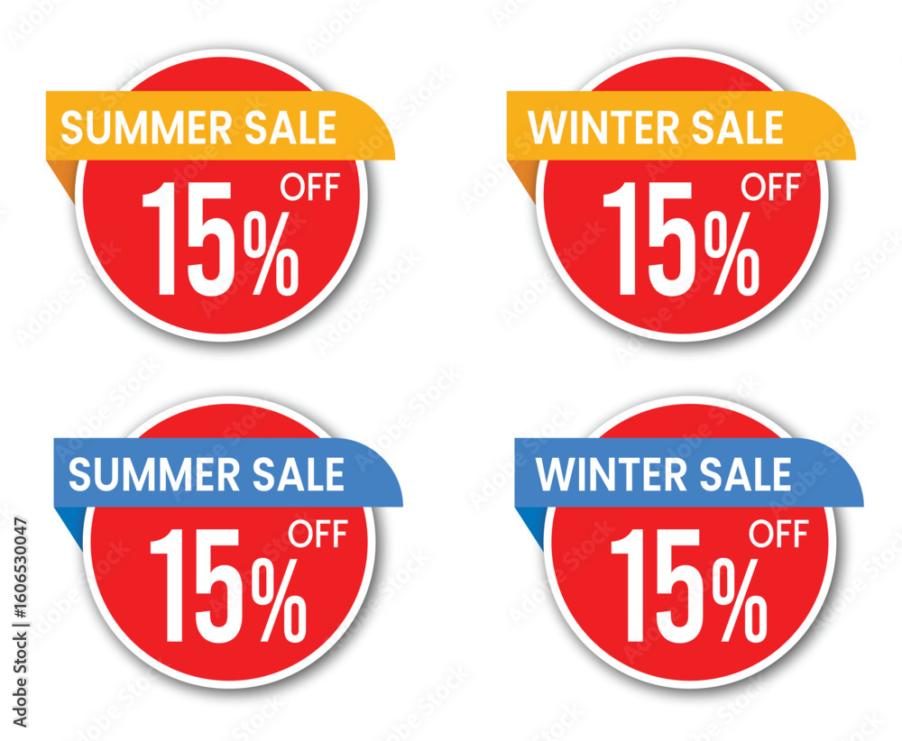 Fototapeta premium 15% off vector labels, summer winter sale vector icons, winter discount badge design pack