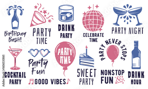 Party Celebration logo. Simple Party Celebration logo for entertainment brand, fun event label or drink product branding. Vector illustration.