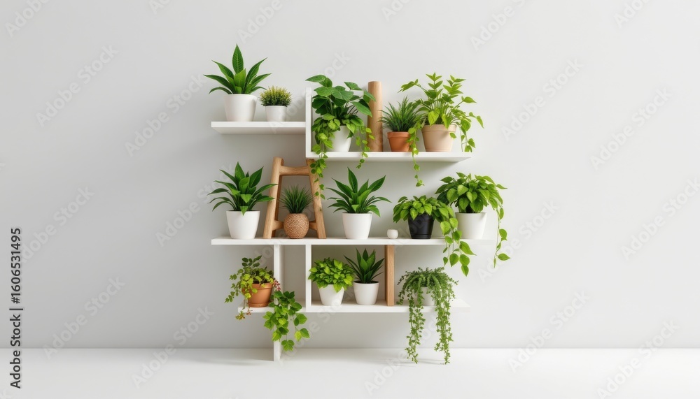 Fototapeta premium a high resolution, ultra sharp isolated modular shelf garden made from 3d printed bioplastic, placed on a pure white background with no shadow or minimal soft shadows only