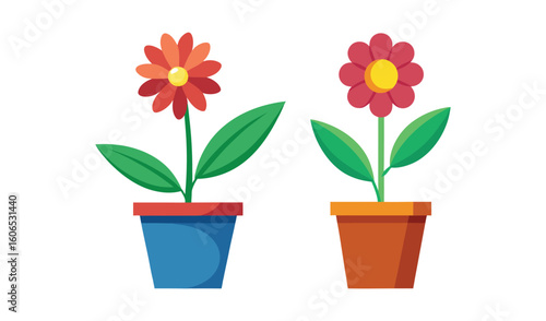 Wallpaper Mural Two potted flowers with red and orange petals and green leaves Torontodigital.ca