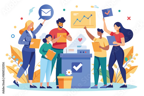 Voting group engages in a lively ballot decision-making process with enthusiasm and clear intent in a community setting