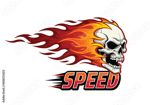 Flaming Skull Speed Vector with Bold Typography and Motion Flames