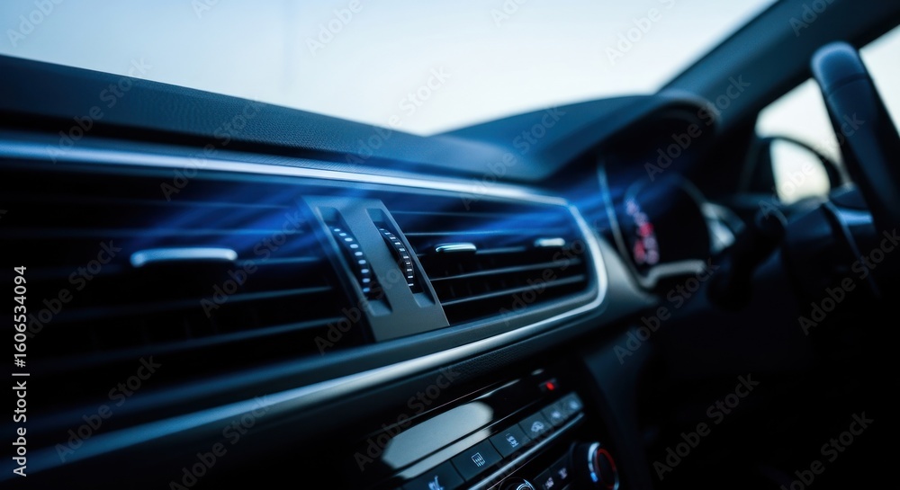 Interior car air vents, dark dashboard Interior car air vents, dark dashboard