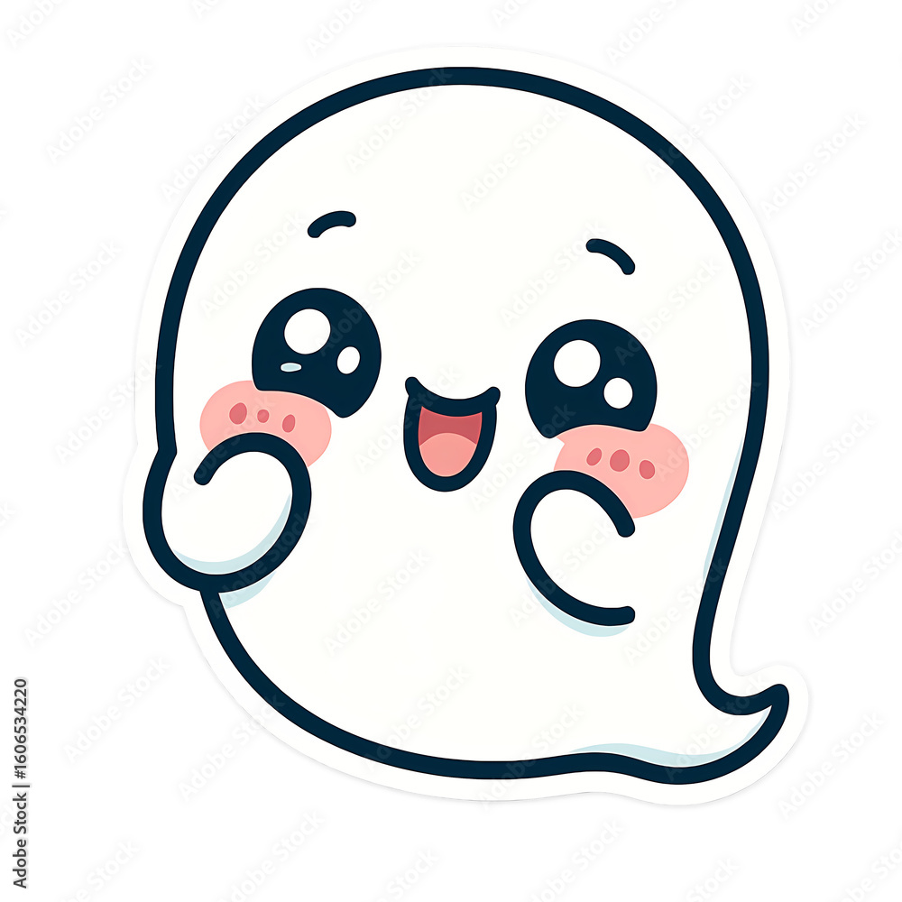 Adorable kawaii ghost character radiating happiness and joy, perfect for Halloween fun Adorable kawaii ghost character radiating happiness and joy, perfect for Halloween fun