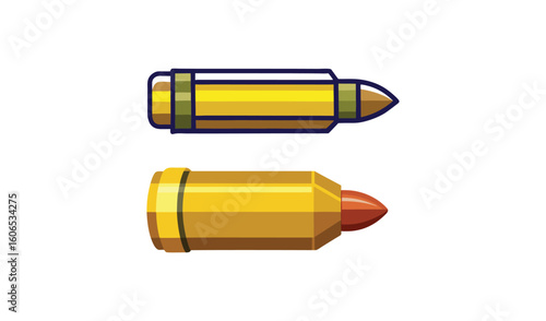 Two golden bullets with red tips isolated on a white background