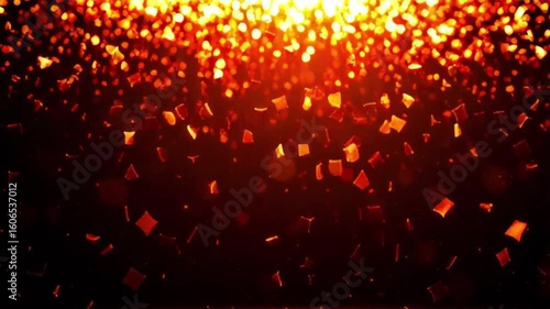 Dynamic Orange Confetti Falling with Glowing Bokeh Background