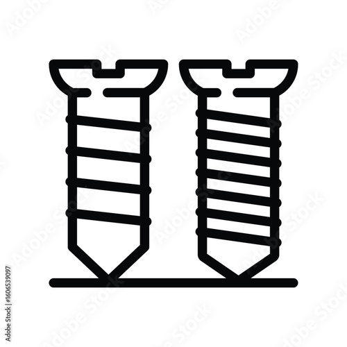 Two stylized screws one with straight threads the other with helical threads both standing on a horizontal line