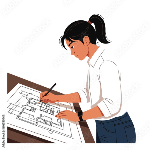 Architect drawing building plans on desk