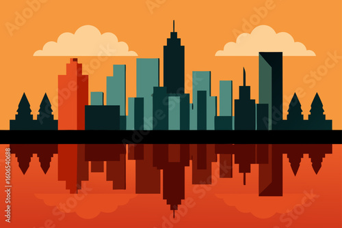 city skyline at sunset