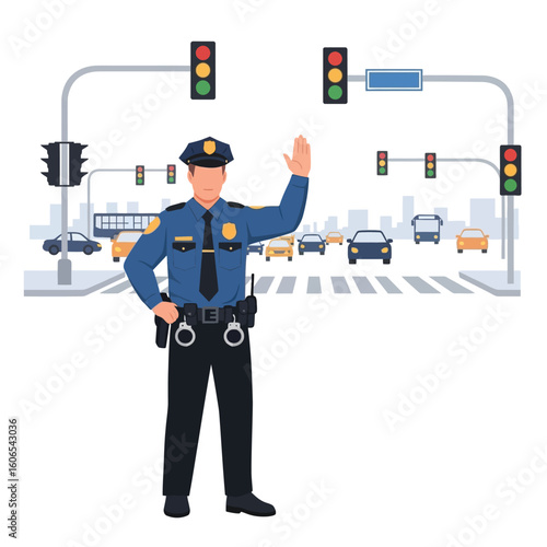 Police Officer Directing Traffic at Intersection