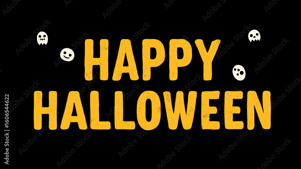 Fototapeta premium ハッピーハロウィンの文字が中央に配置されたシンプルなバナーデザイン｜秋のイベント・季節の行事・パーティー・SNS・ポスター・POP・飾り・装飾・デザイン素材に最適な汎用性の高い文字バナー