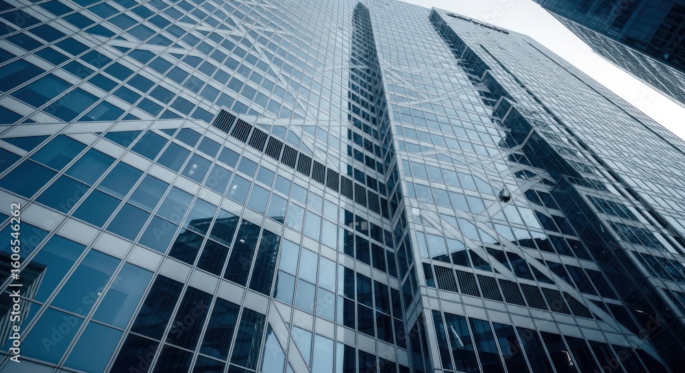 Fototapeta premium Modern skyscraper facade, reflecting sky and city