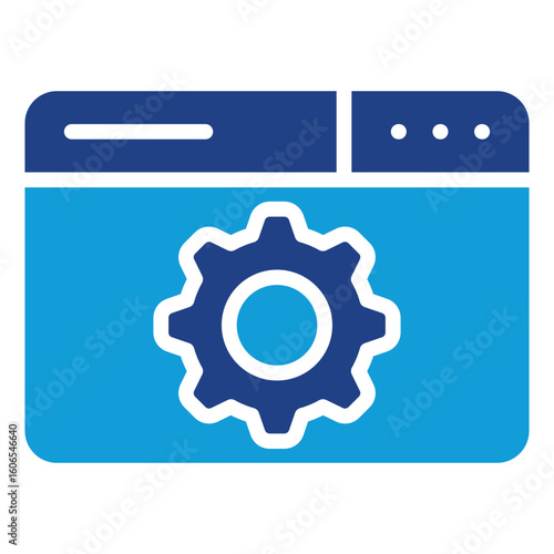 Web Settings Glyph Dual Tone Blue Silhouette Icon Vector Design - Browser window with gear icon, representing web configuration or system settings