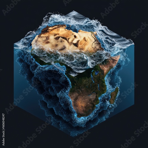 Africa submerged in a cube of water
