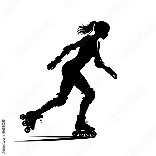 Rollerblading Girl in Motion, Urban Environment, Silhouette Style